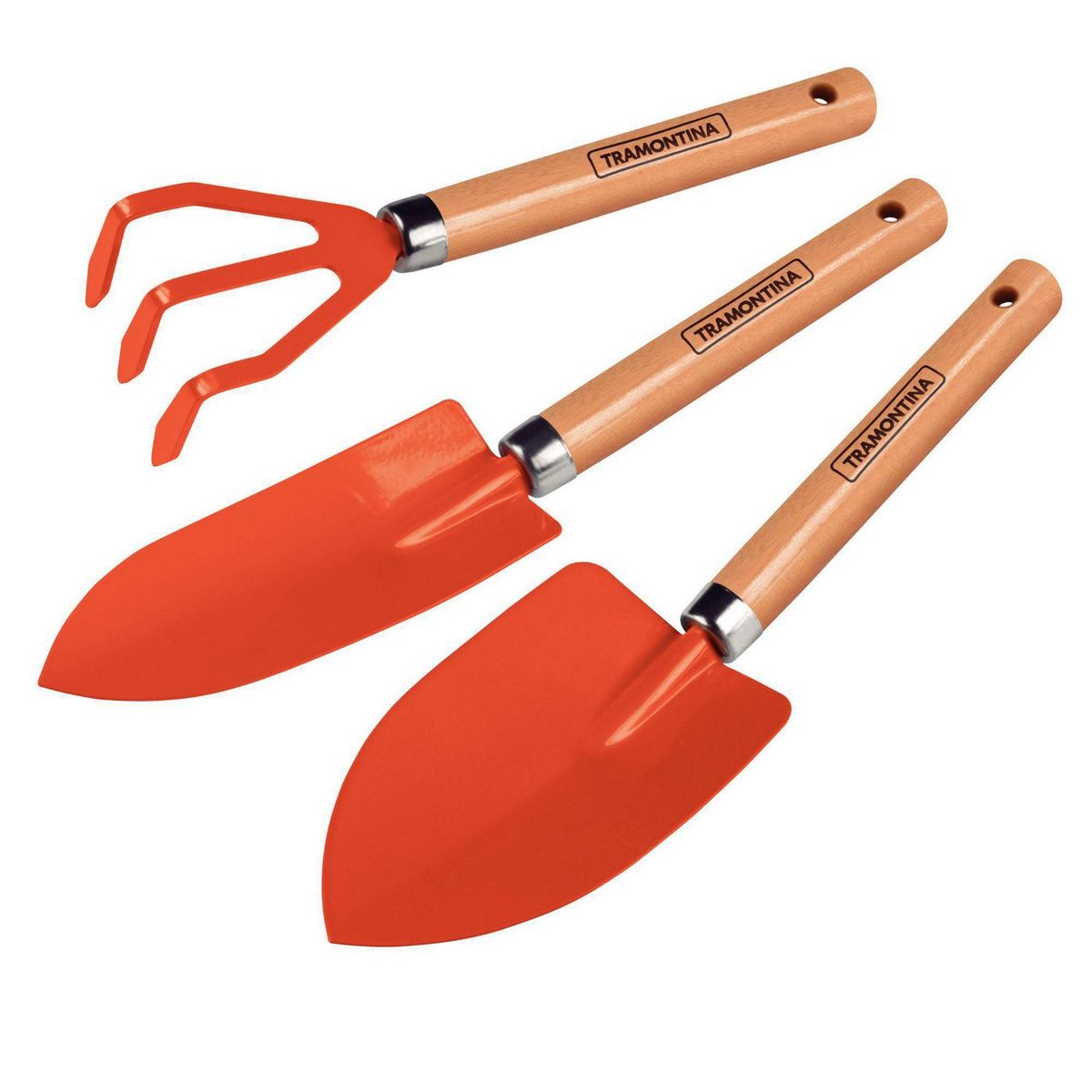 TRAMONTINA - Set 3 Herramientas para Jardin Acero Naranja con Mango de Madera
