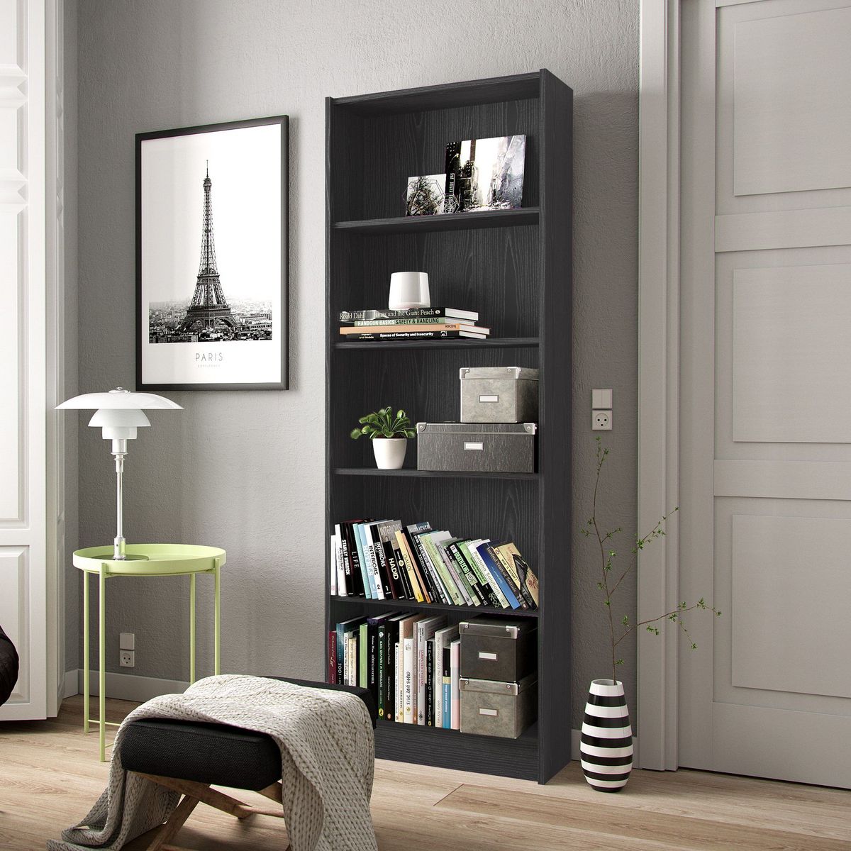 TVILUM - Librero negro 60x24x175 cm