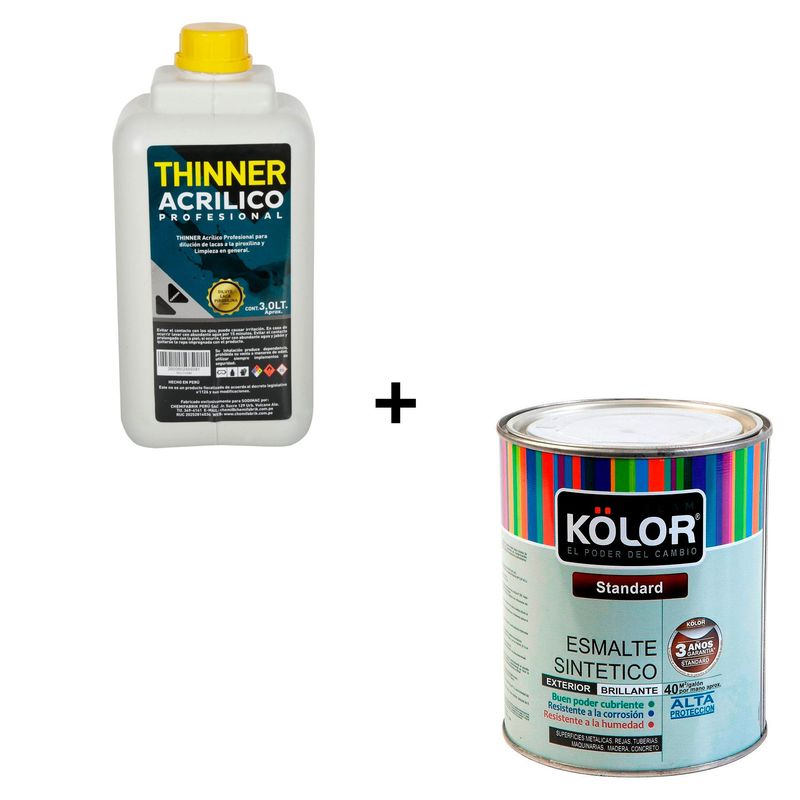  - Combo Esmalte sintético Estándar blanco 1 gl Kolor + Thiner acrílico profesional 3L Karson