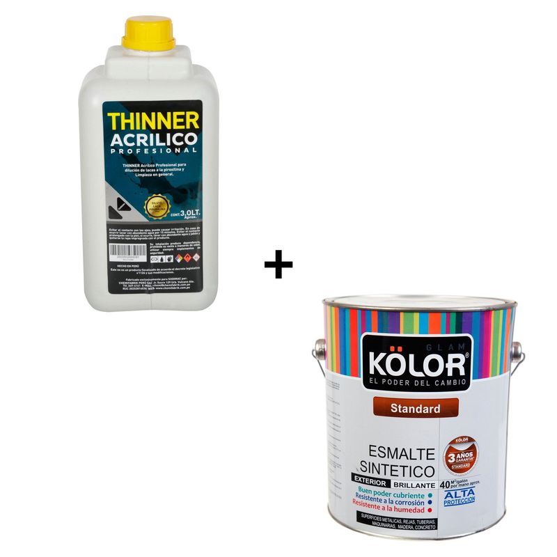  - Combo Esmalte sintético Estándar negro 1 gl Kolor + Thiner acrílico profesional 3L Karson