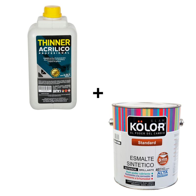  - Combo Esmalte sintético Estándar blanco humo 1 gl Kolor + Thiner acrílico profesional 3L Karson