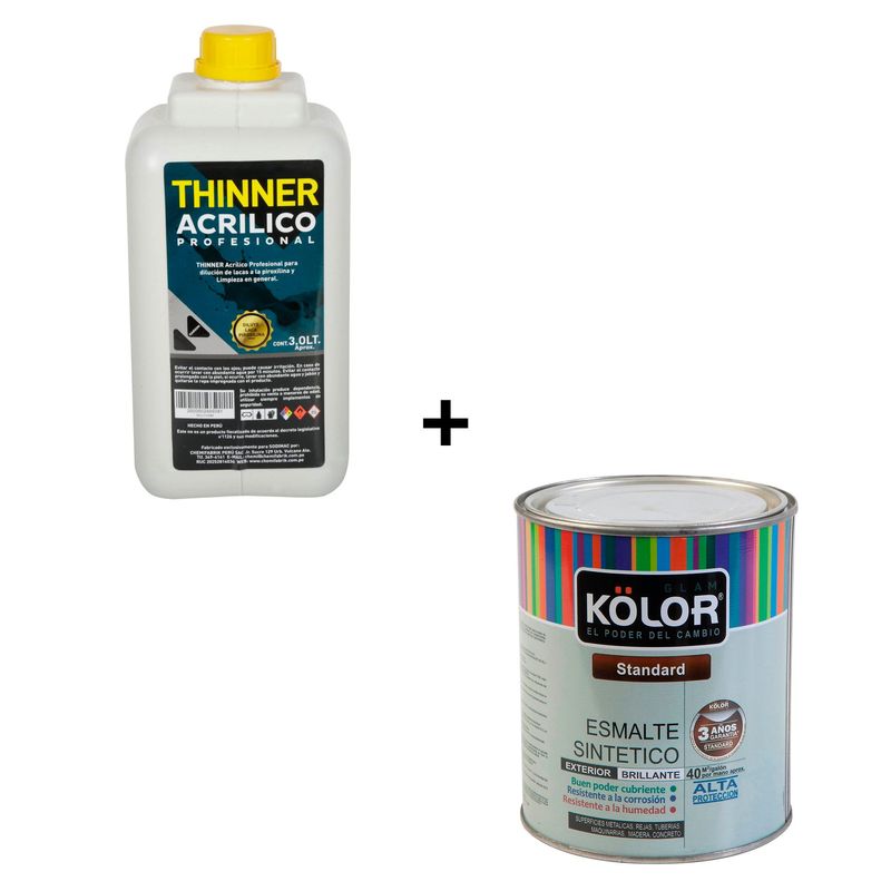  - Combo Esmalte sintético Estándar caoba 1 gl Kolor + Thiner acrílico profesional 3L Karson