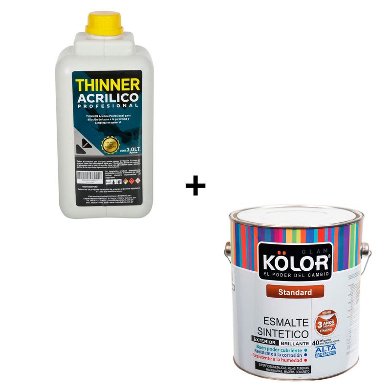  - Combo Esmalte sintético Estándar verde cromado 1 gl Kolor + Thiner acrílico profesional 3L Karson