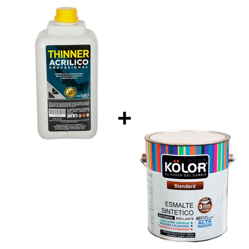  - Combo Esmalte sintético Estándar marfil 1 gl Kolor + Thiner acrílico profesional 3L Karson