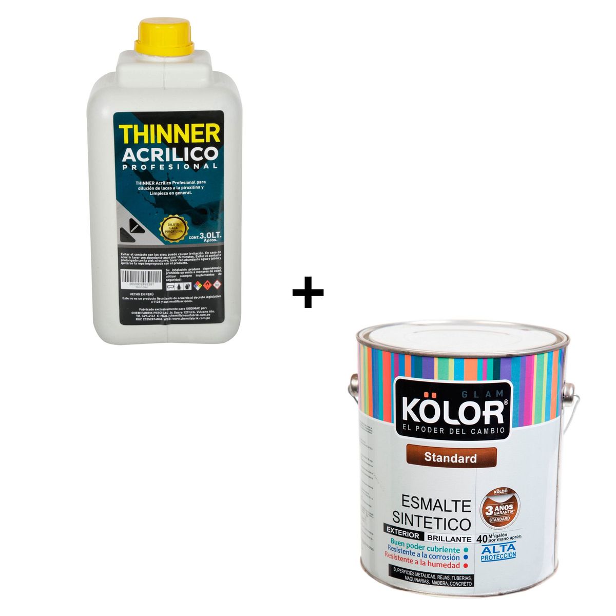 - Combo Esmalte sintético Estándar amarillo 1 gl Kolor + Thiner acrílico profesional 3L Karson