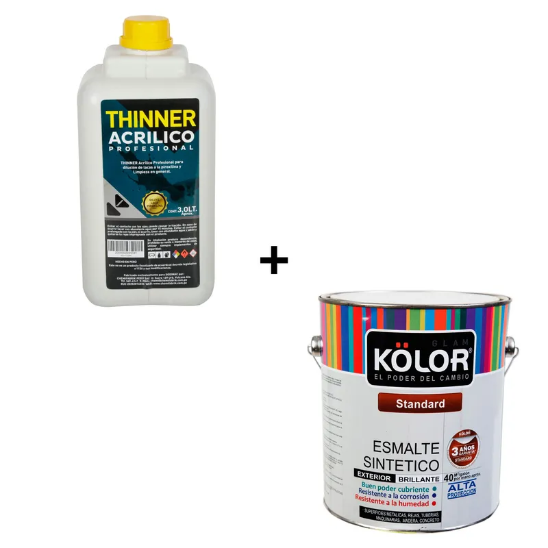  - Combo Esmalte sintético Estándar bayo 1 gl Kolor + Thiner acrílico profesional 3L Karson