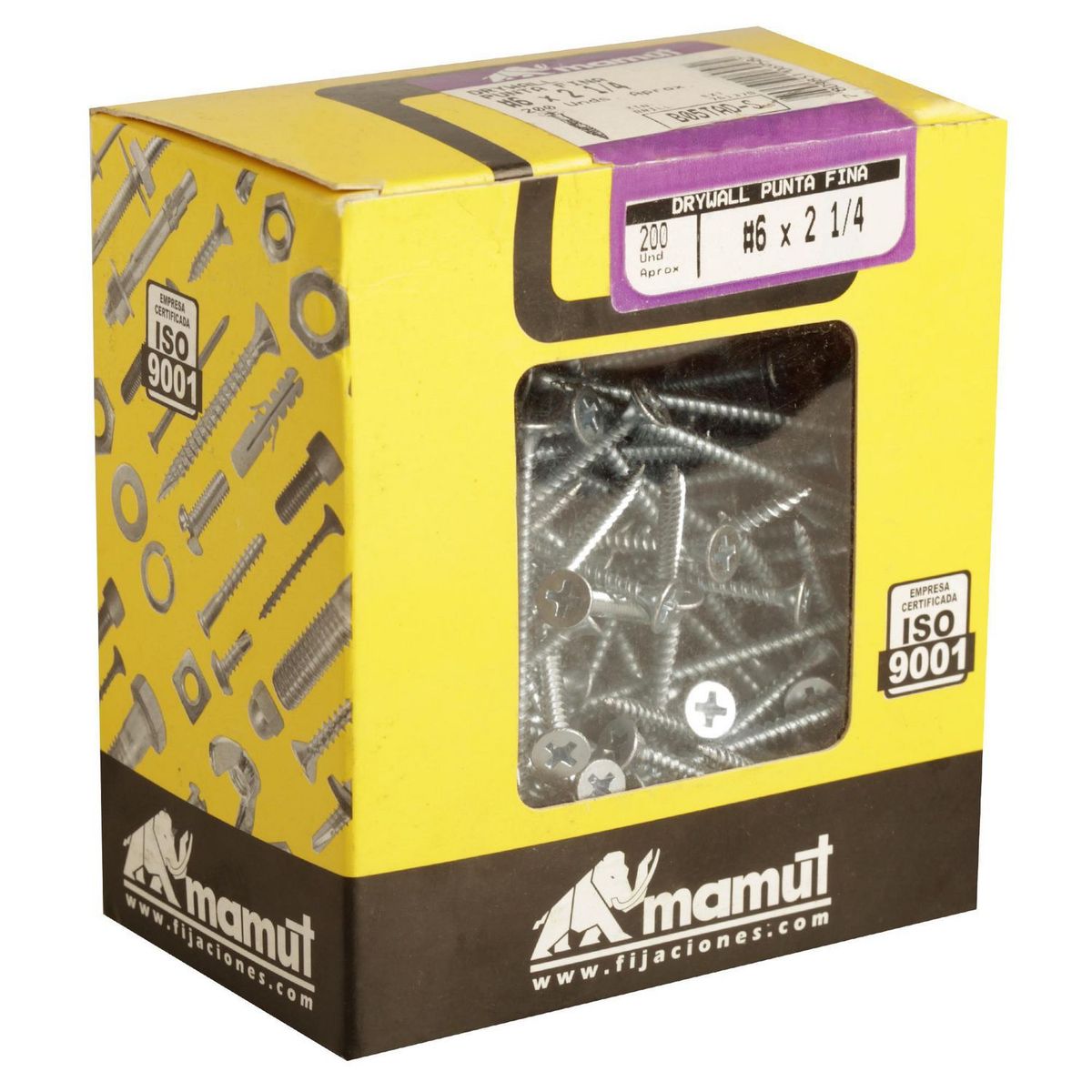 MAMUT - Tornillo Volcanita Punta Fina 6x2 1/4" ZBR x 200 unid