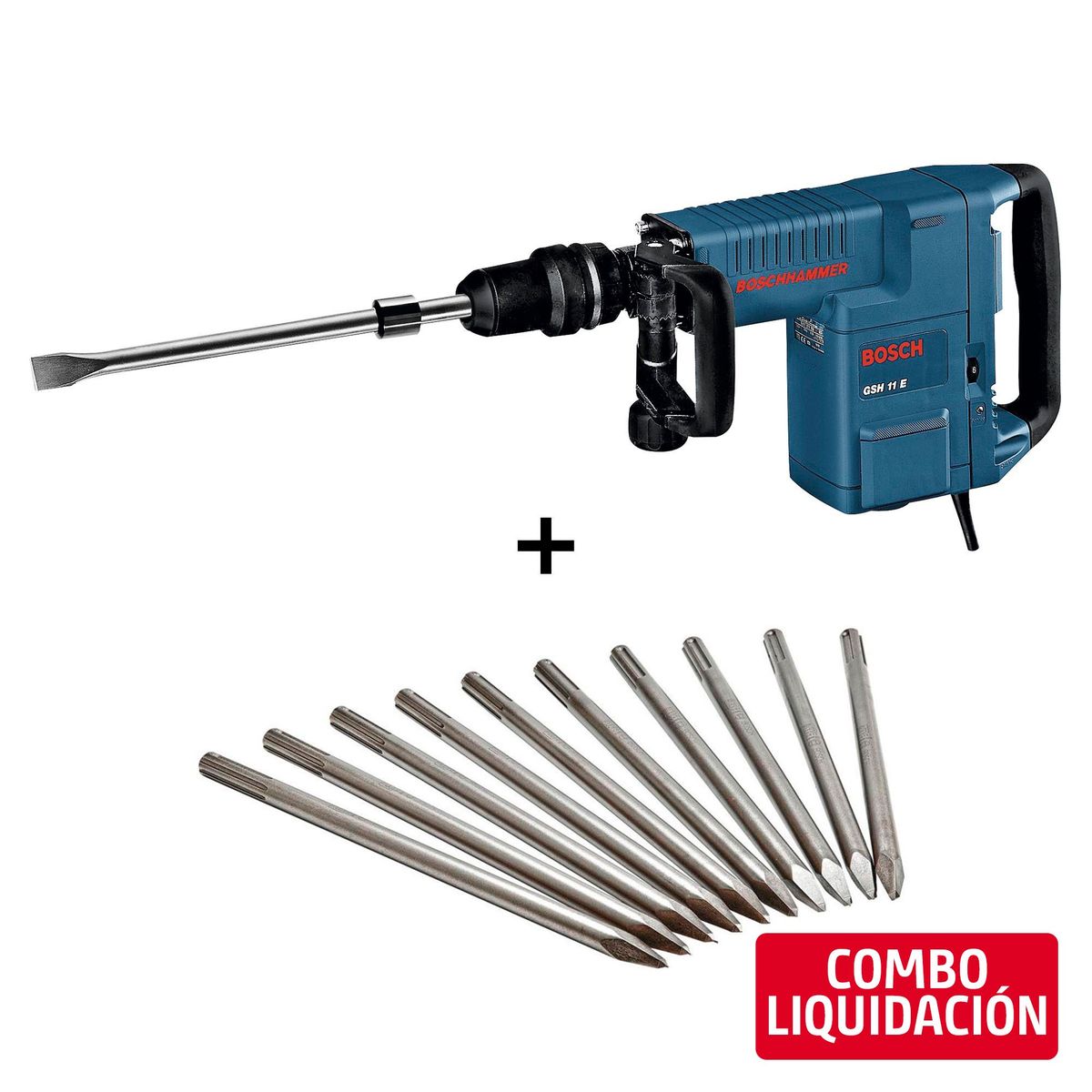 BOSCH - Combo Martillo Demoledor SDS Max 1500W GSH 11 E + 10 Cinceles Max