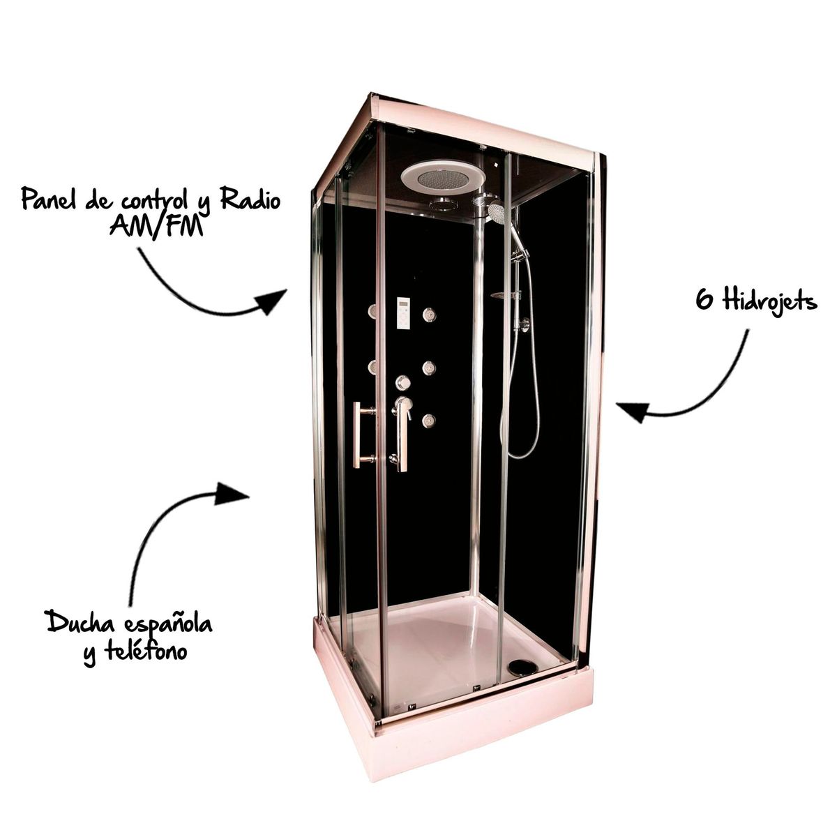 DACQUA - Cabina de ducha 90x90cm con ducha española y 6 hidrojets