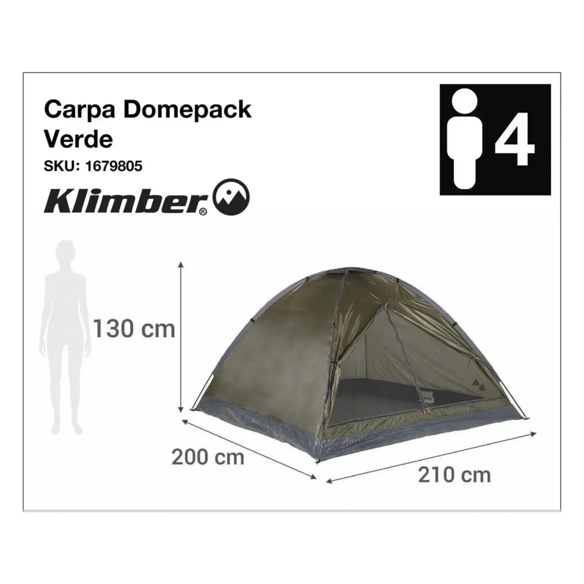KLIMBER - Carpa Para 4 Personas Modelo Dome Color Verde