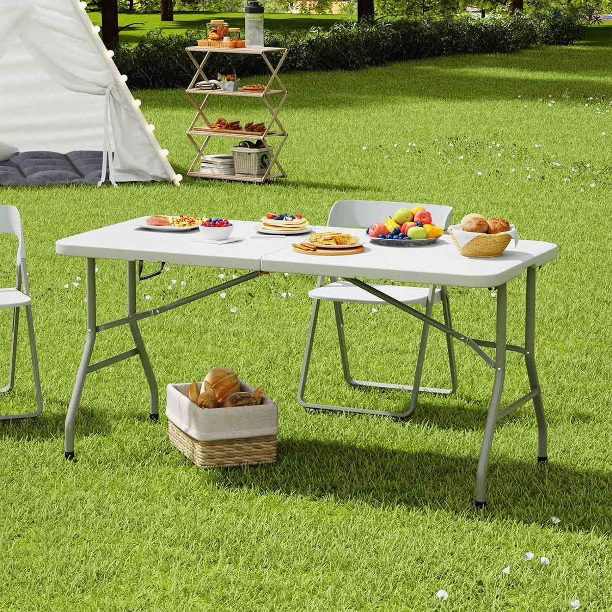 JUST HOME COLLECTION - Mesa Plegable Rectangular Blanca 152x70x74 Cm