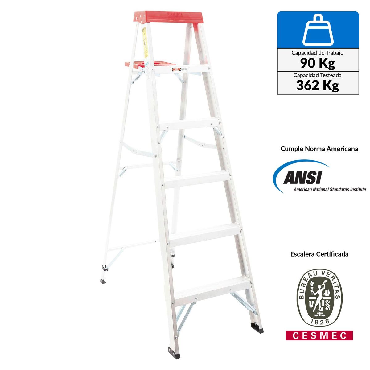 REDLINE - Escalera Tijera Aluminio 5 Pasos