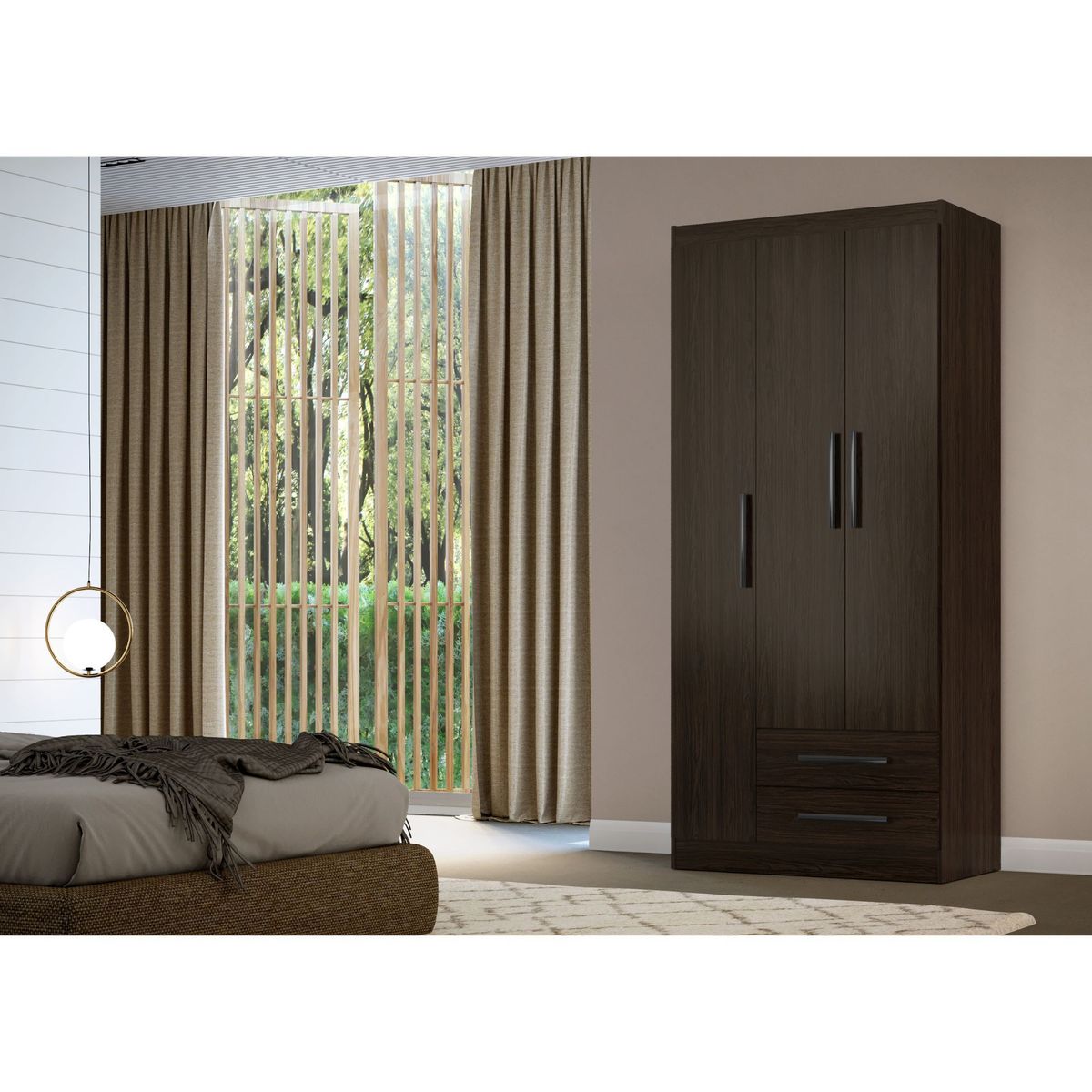 CASA BONITA - Ropero 3 Puertas 2 Cajones 83x47x183cm