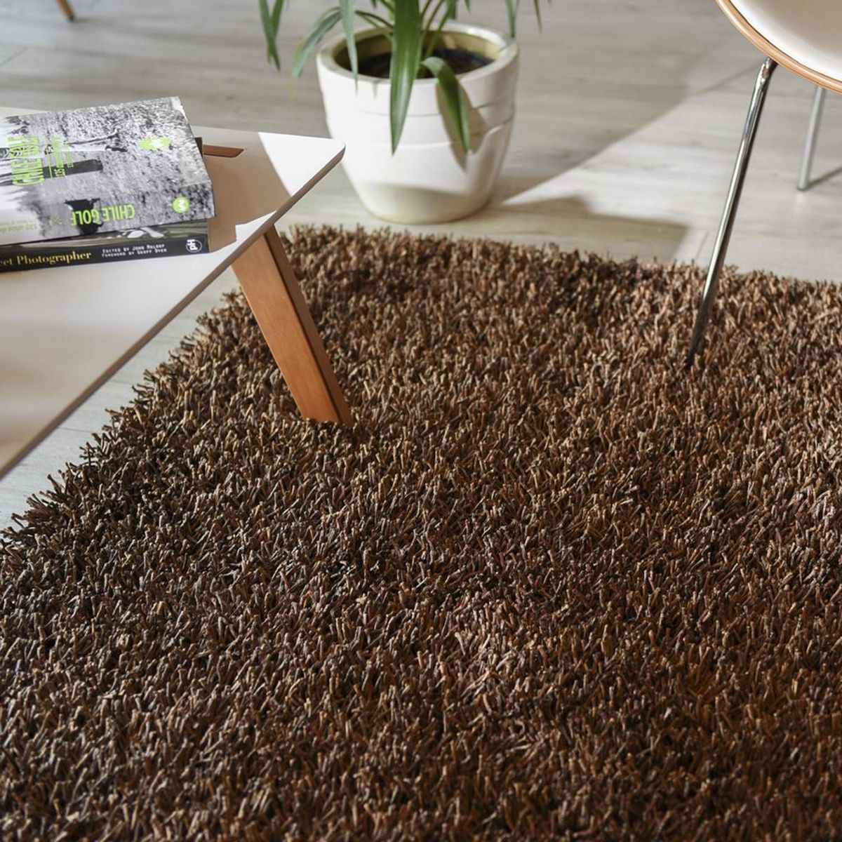 JUST HOME COLLECTION - Alfombra Rectangular Marron Shaggy Dark