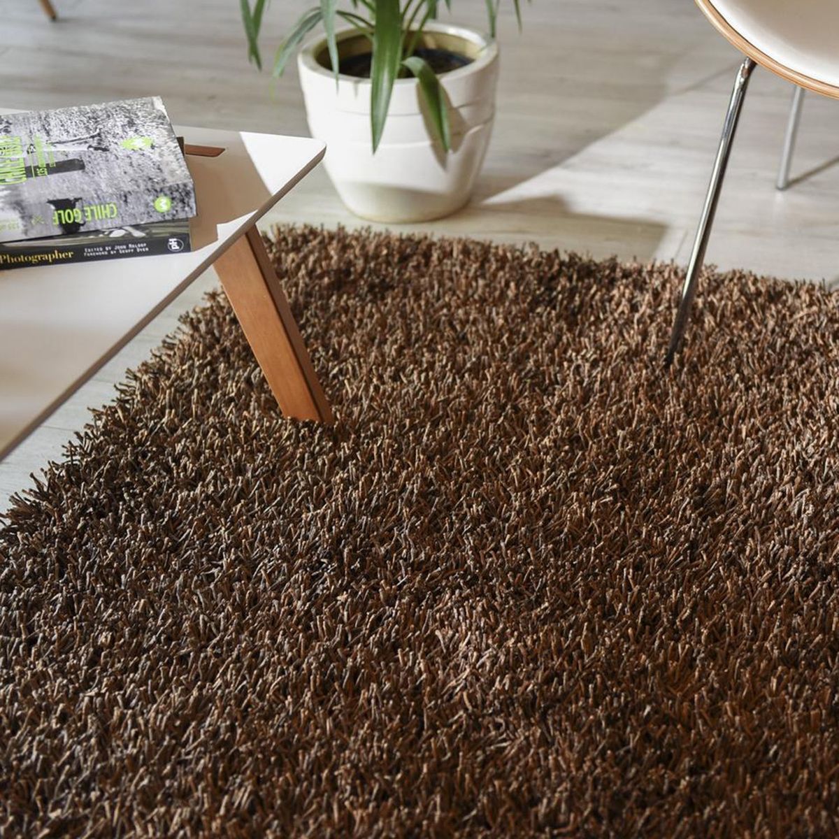 JUST HOME COLLECTION - Alfombra Rectangular Marron Shaggy Dark