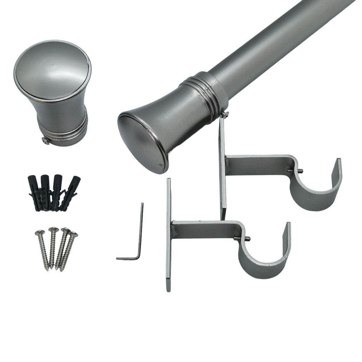 METALHSA - Set cortinero fierro plateado 19mm 2.00m