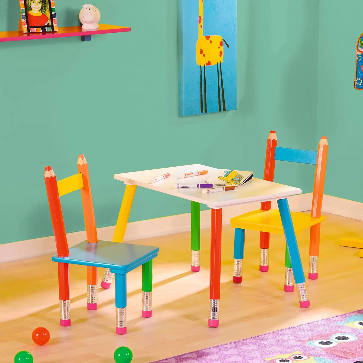 JUST HOME COLLECTION - Set de mesa Lápices 60x40cm y 2 sillas