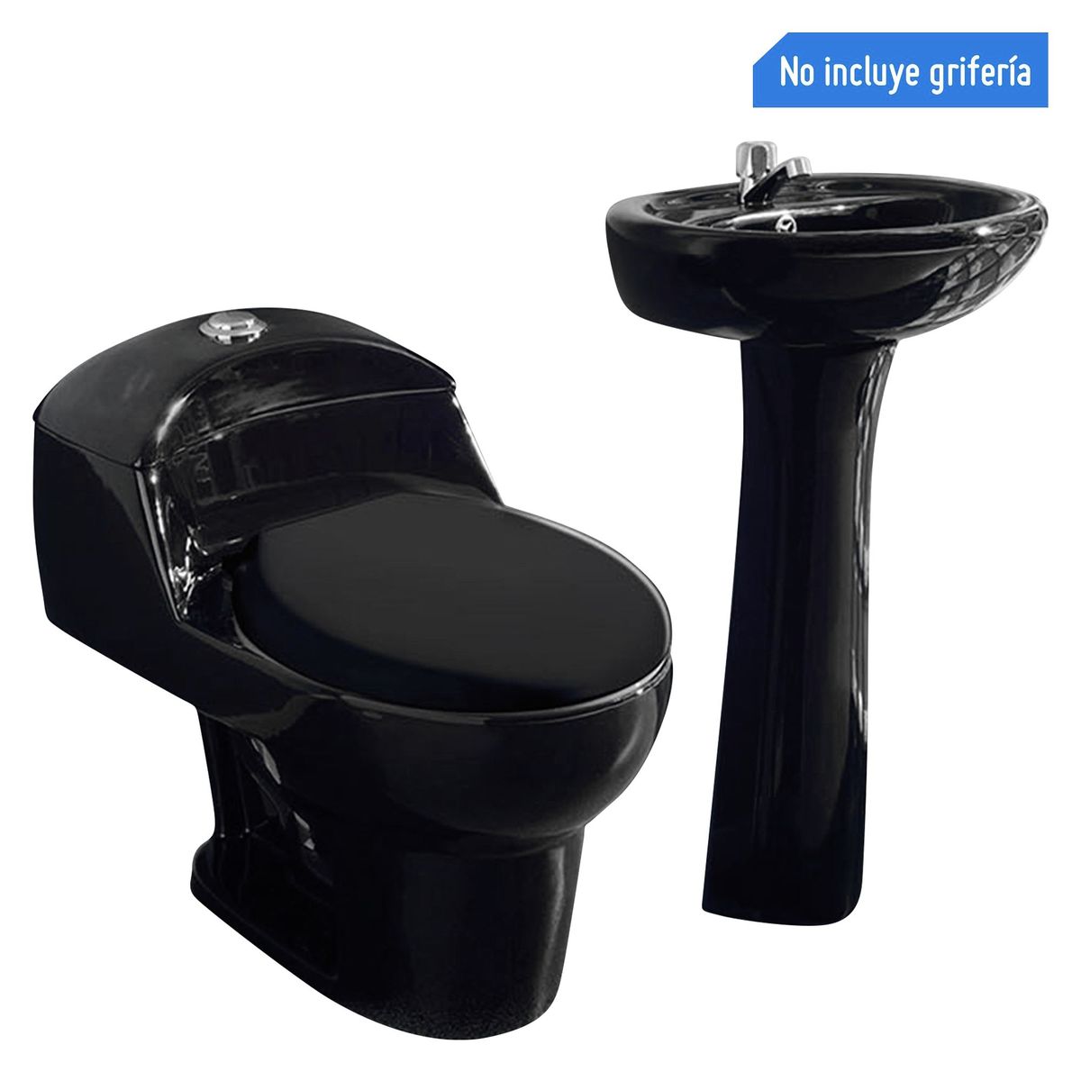 DACQUA - Inodoro One Piece Lara Negro + Lavatorio Lara + Pedestal Lara