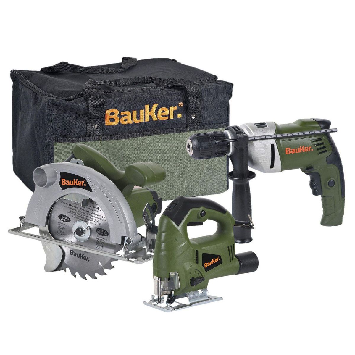 BAUKER - Combo Sierra Circular Bauker 1500W + Taladro Percutor Bauker13mm 720W + Caladora Bauker 570W