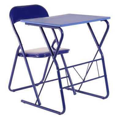 Escritorio Metal + Silla Plegable Azul