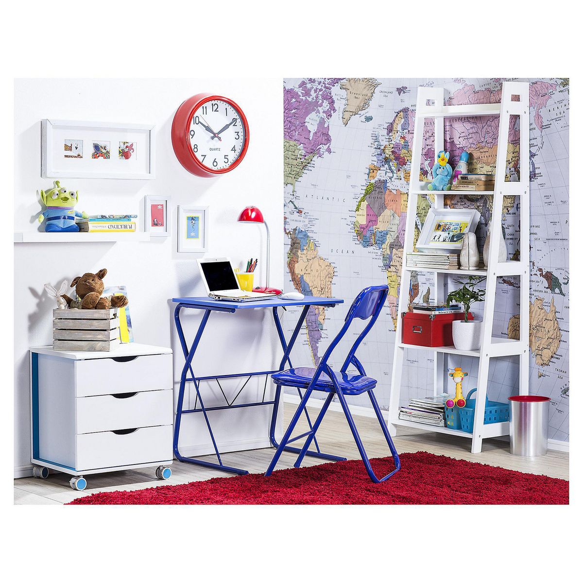 JUST HOME COLLECTION - Combo Escritorio + Silla Infantil Azul Metal