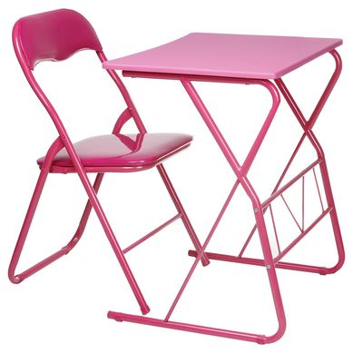 Escritorio Metal + Silla Plegable Rosado