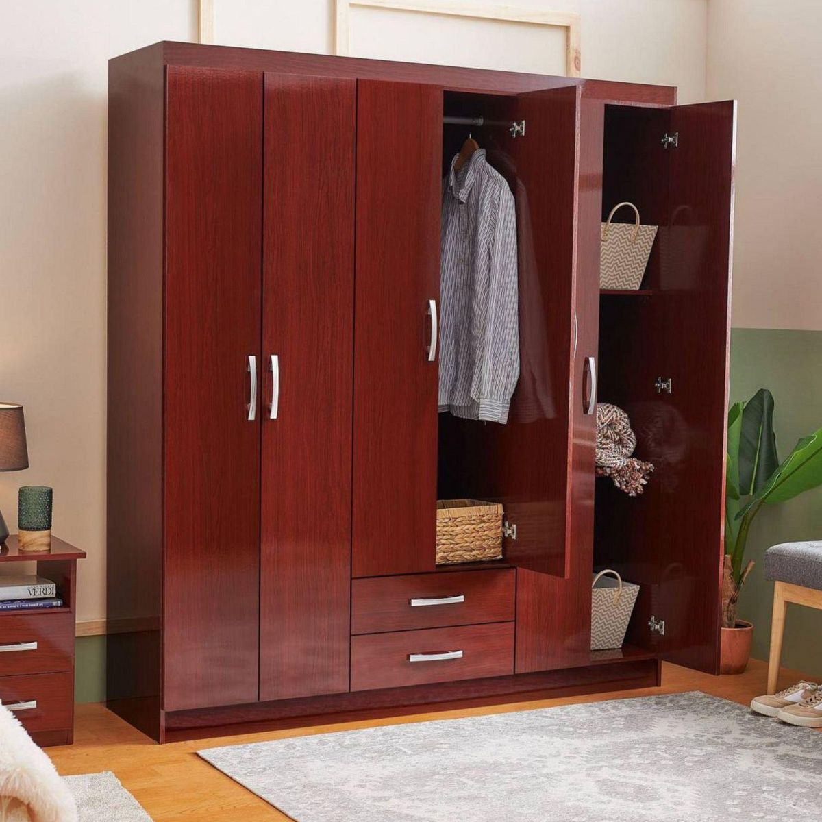 CASA BONITA - Ropero 6 Puertas 2 Cajones 162x47x183cm