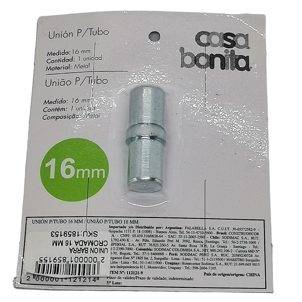METALHSA - Unión cromada para barra de cortina 16mm