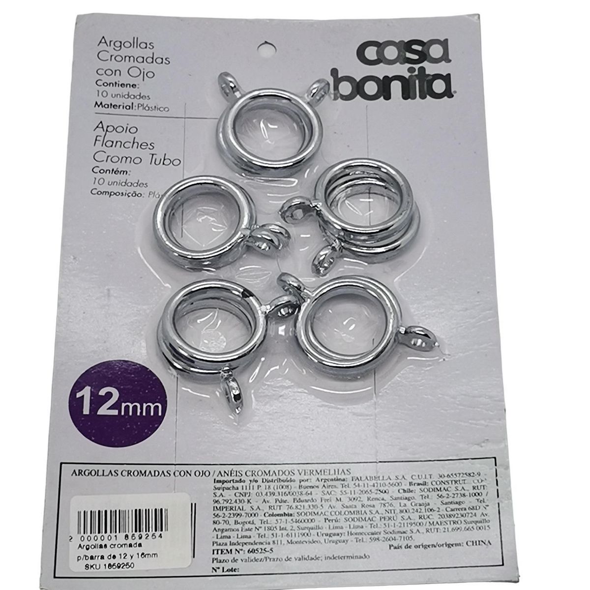 METALHSA - Set de 10 argollas cromadas para barra 12mm