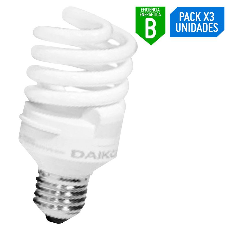 DAIRU - Pack x3 Foco Ahorrador Espiral 25W E27 Luz Blanca