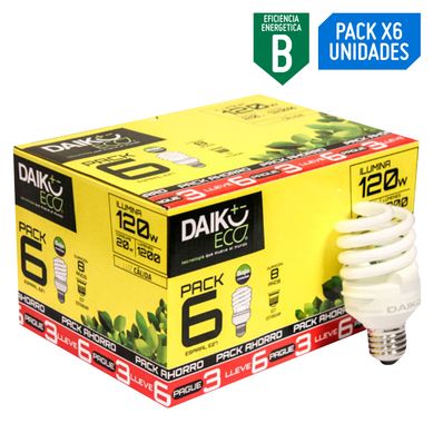 Pack x6 Foco Ahorrador Espiral 11W E27 Luz Amarilla 