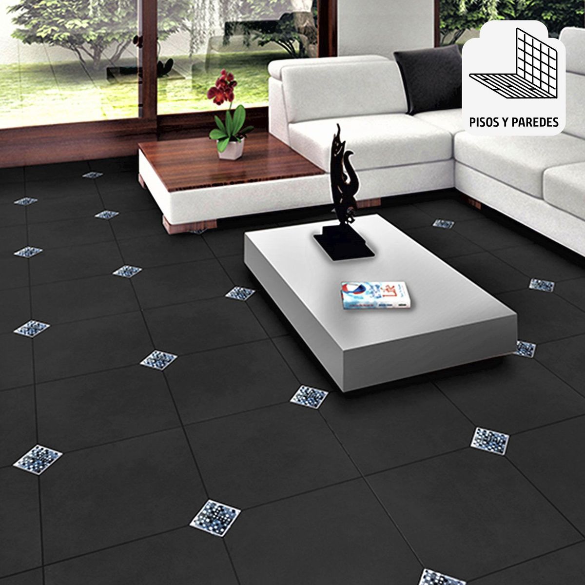 HOLZTEK - Porcelanato Negro 60x60 Rústicas Mate 1.44 m2