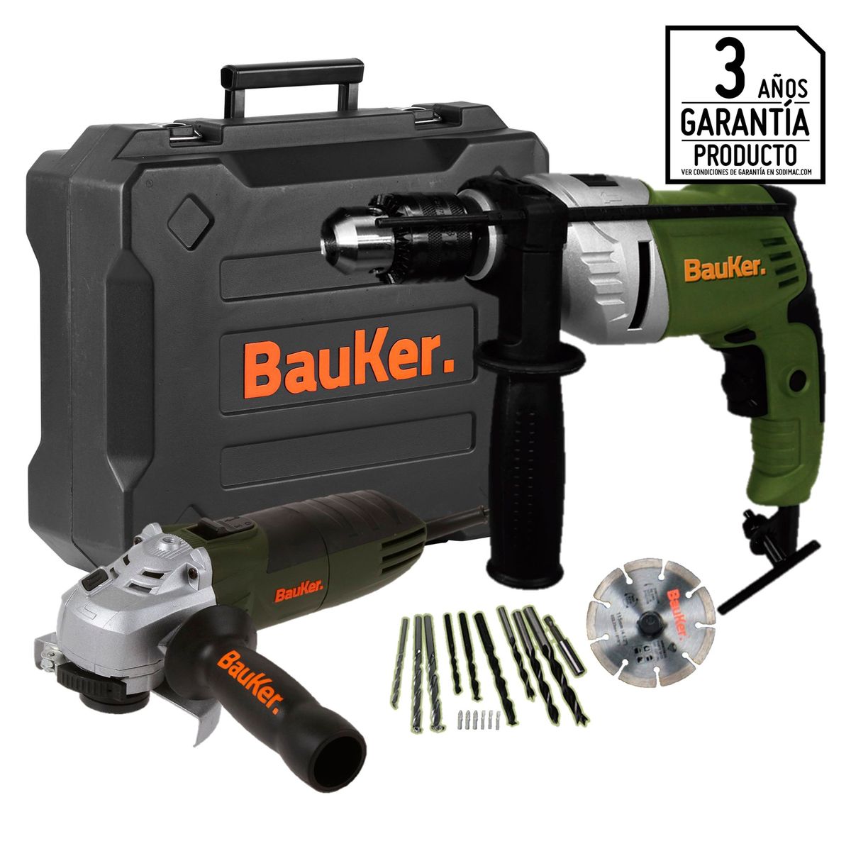 BAUKER - Taladro Percutor 1/2" 550W Eléctrico + Esmeril Angular 4-1/2" 900W Eléctrico