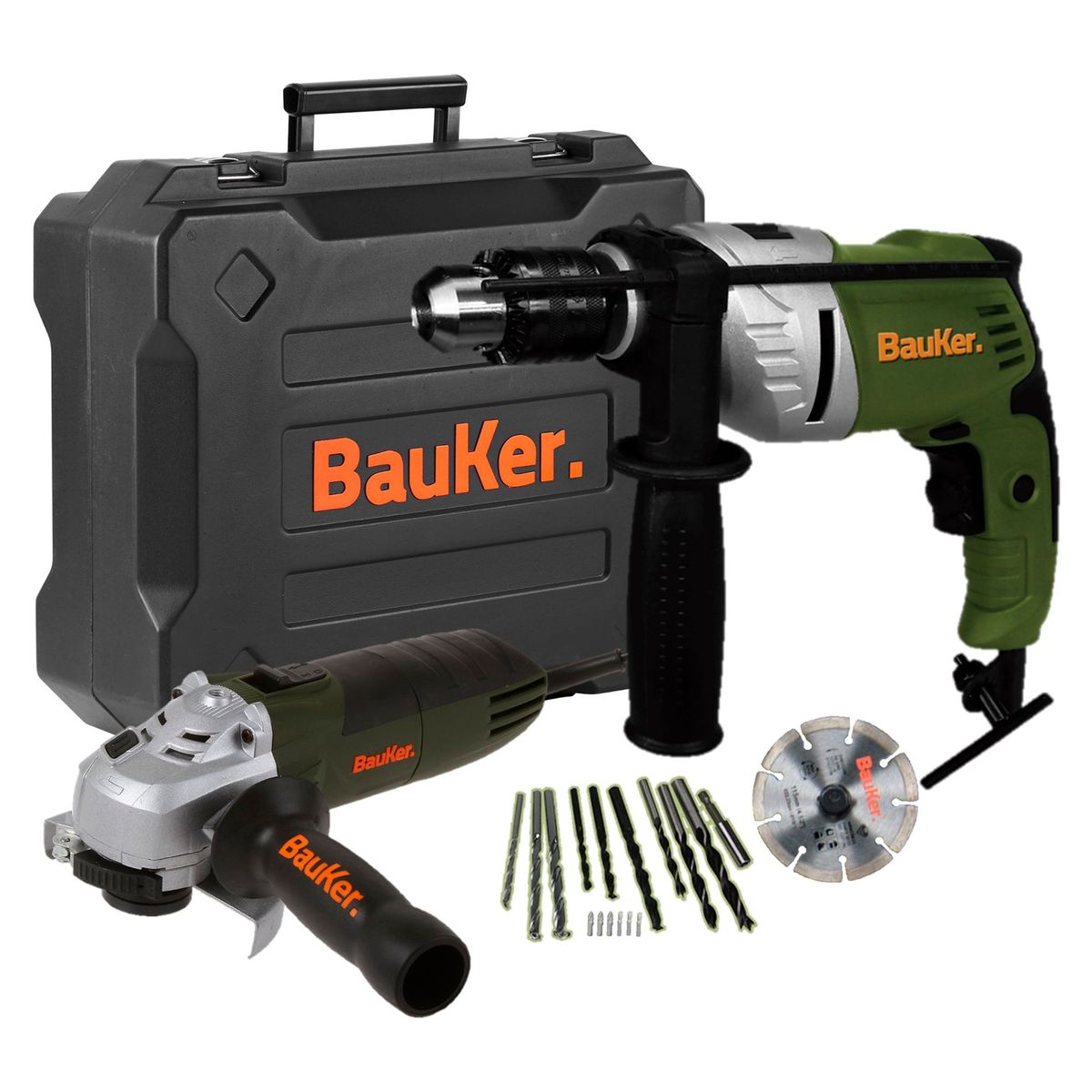 BAUKER - Taladro Percutor 1/2" 550W Eléctrico + Esmeril Angular 4-1/2" 900W Eléctrico