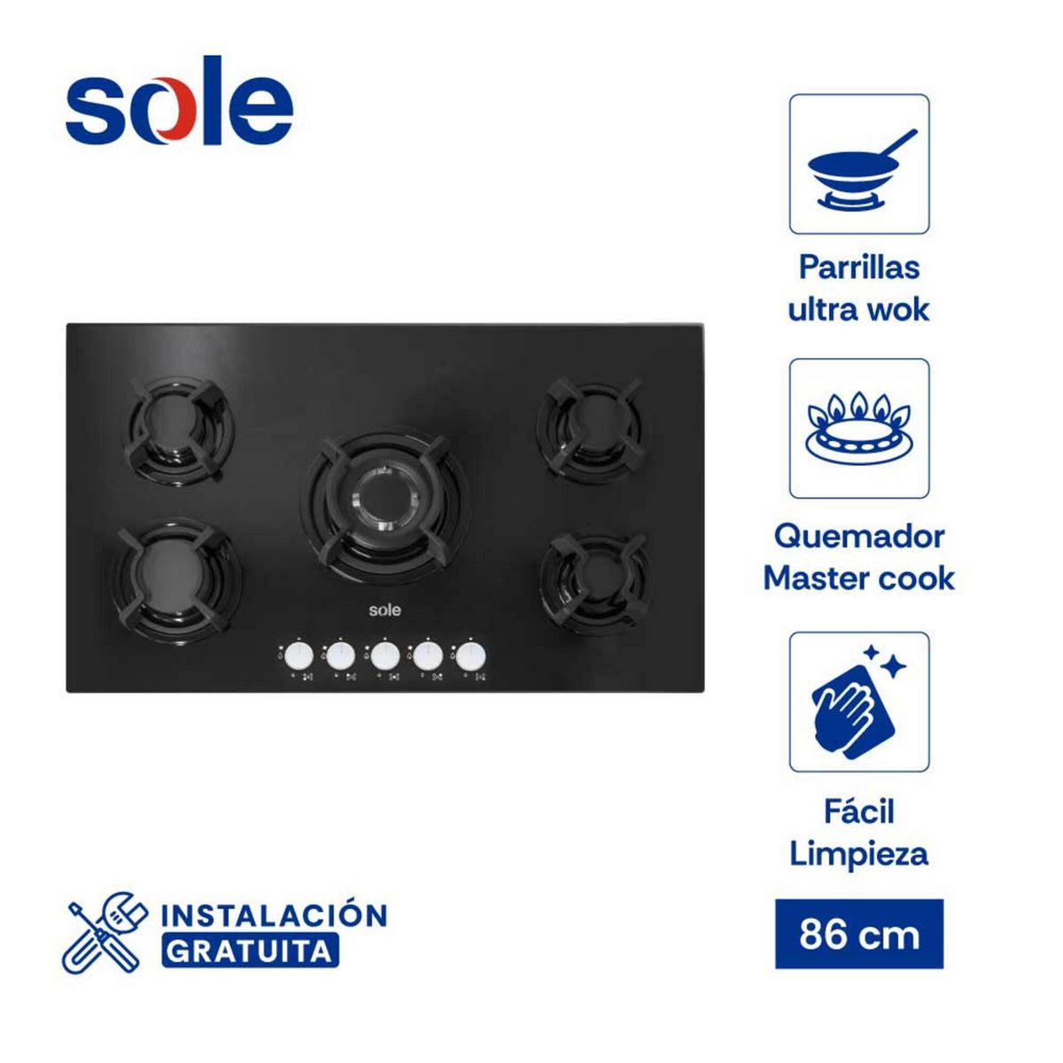 SOLE - Encimera Empotrable Eléctrica 5 Hornillas Sole SOLCO033 Negro