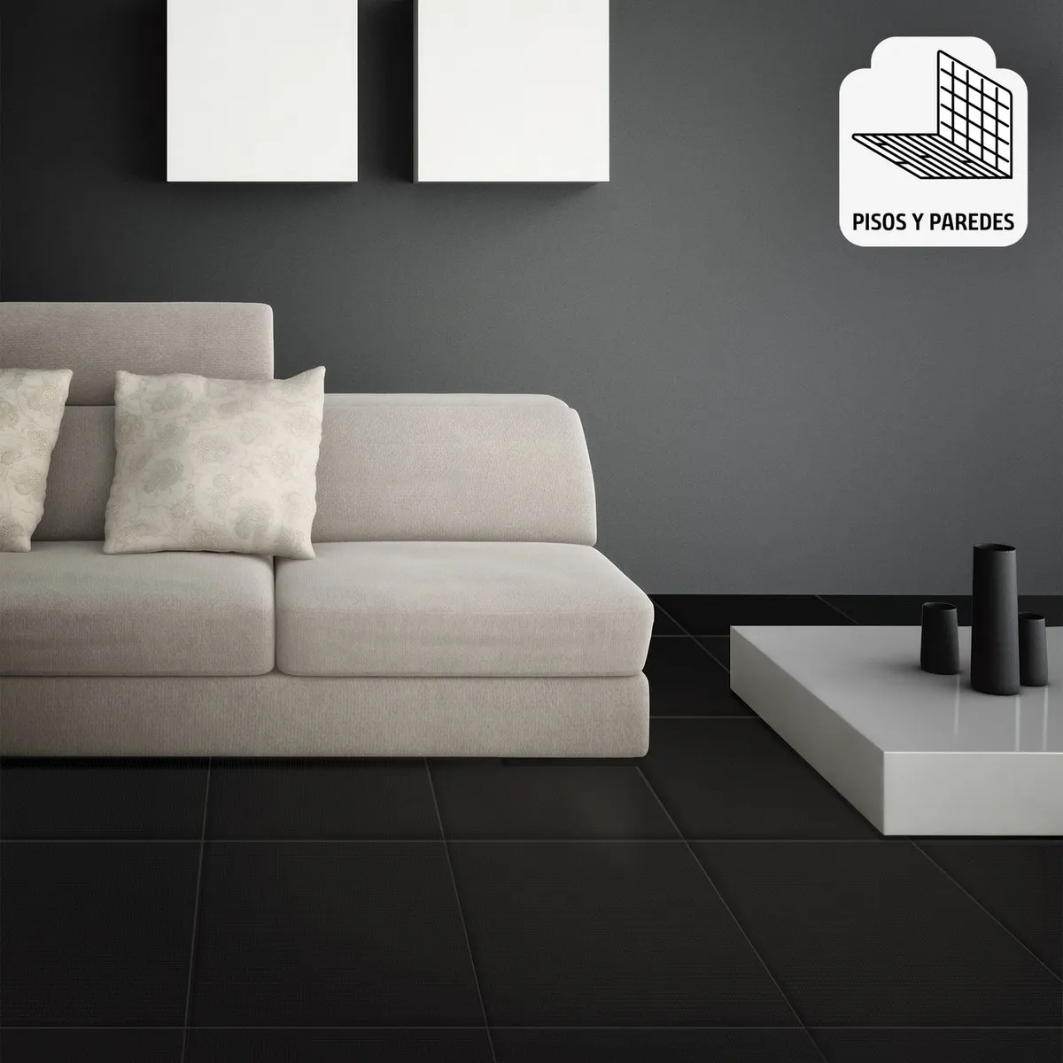 GALA - Cerámica Negro Liso 46X46cm 1.9m2 Diamante Negro