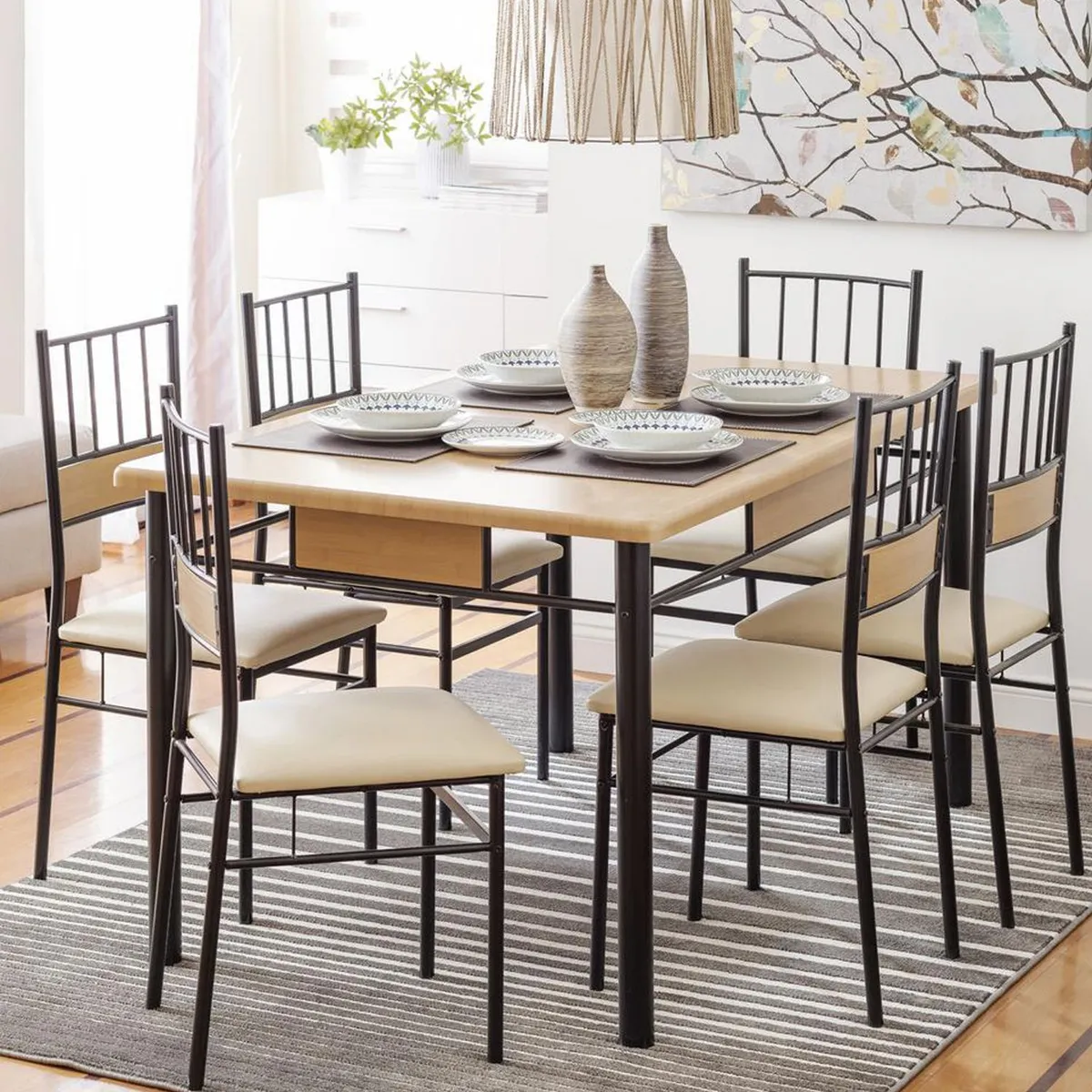 JUST HOME COLLECTION -  6 Sillas Mesa Rectangular 150 x 90 x 76 cm Café