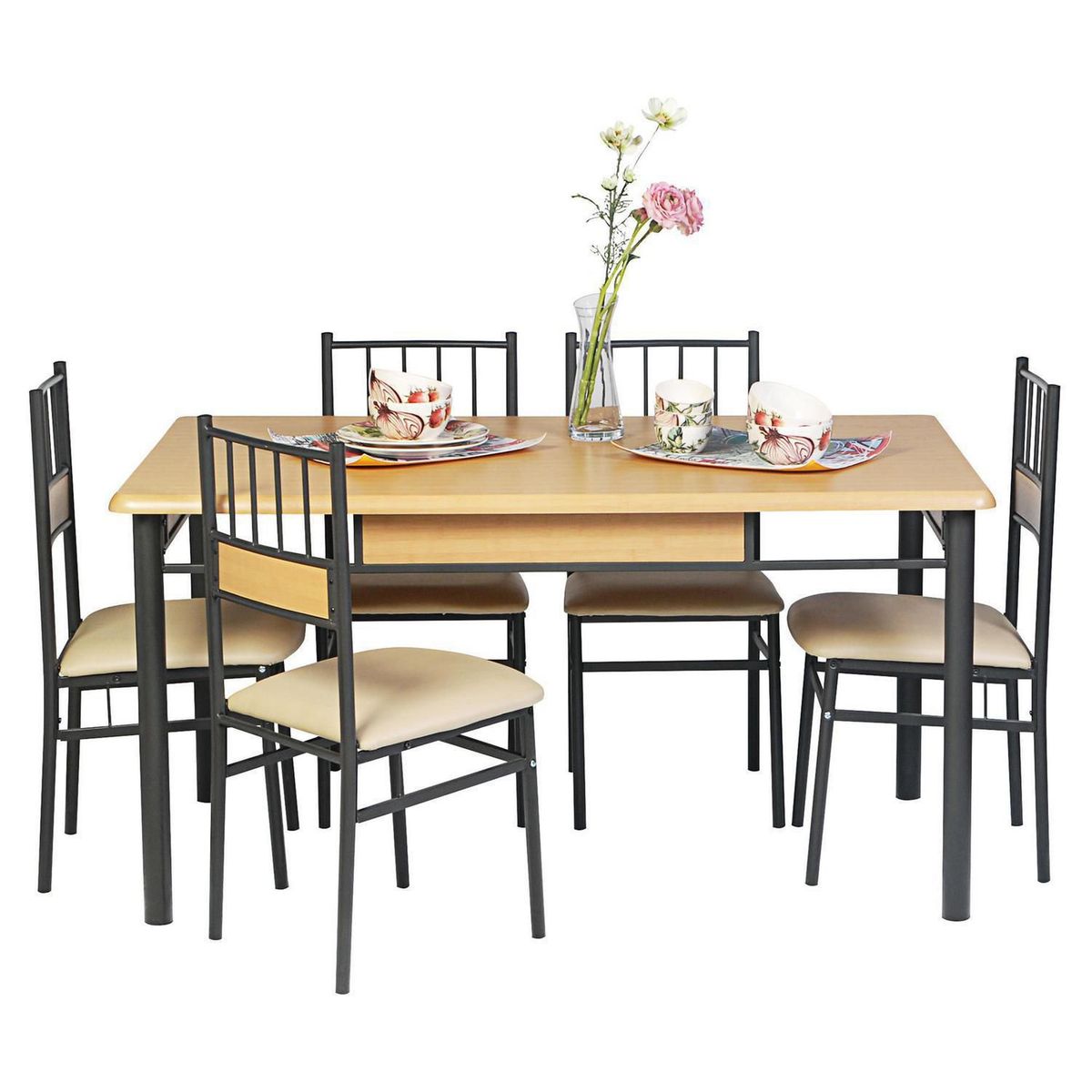 JUST HOME COLLECTION -  6 Sillas Mesa Rectangular 150 x 90 x 76 cm Café