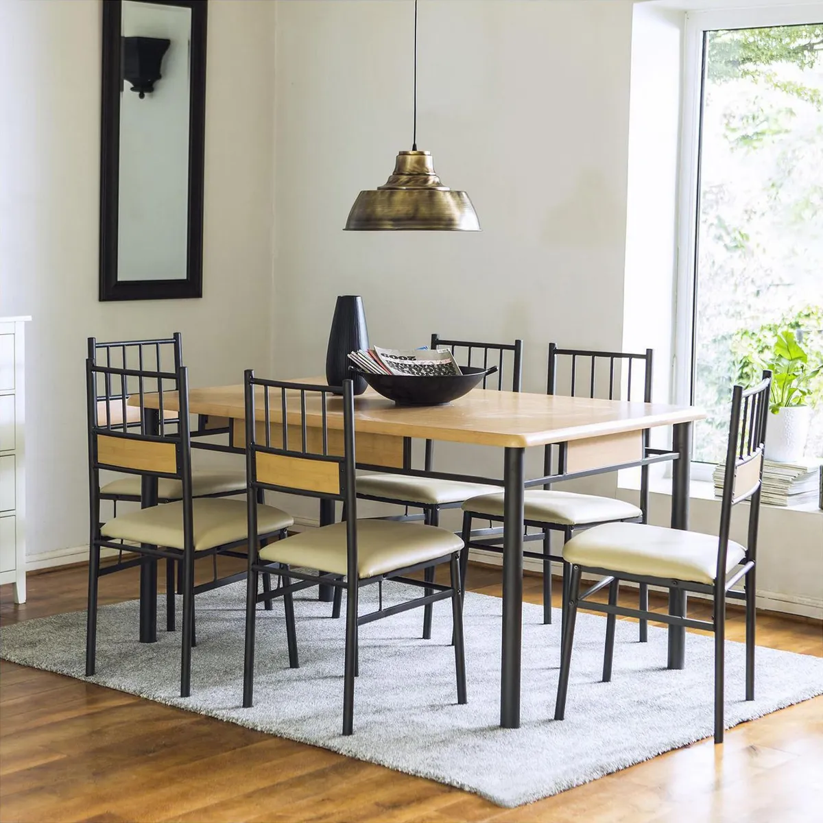 JUST HOME COLLECTION -  6 Sillas Mesa Rectangular 150 x 90 x 76 cm Café