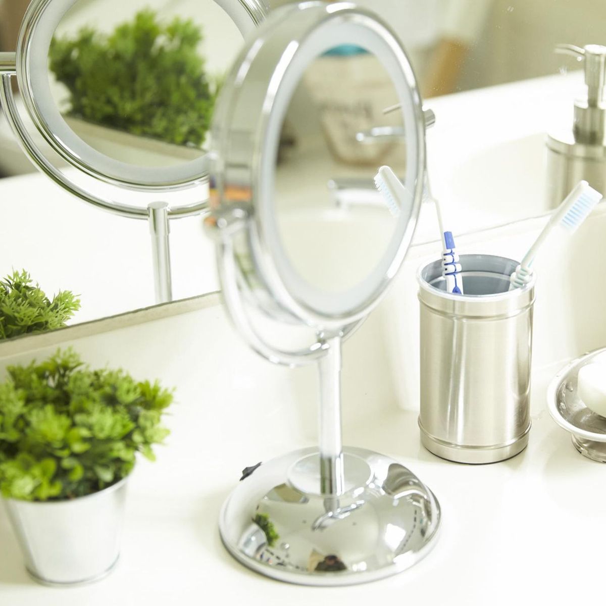 JUST HOME COLLECTION - Espejo Cosmético Giratorio 2 caras con Luz 31cm