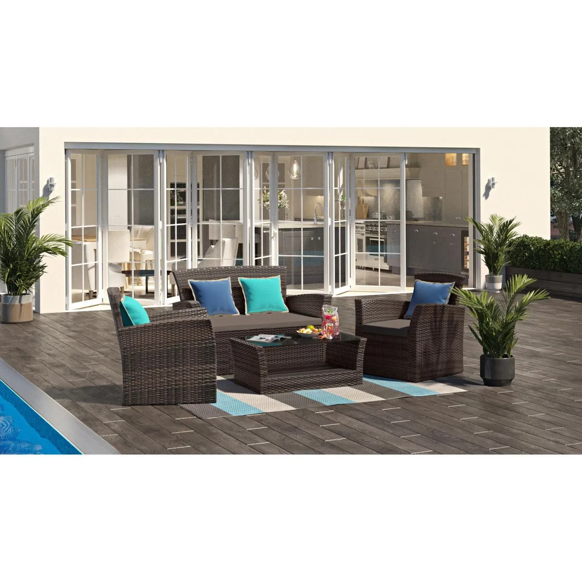 JUST HOME COLLECTION - Juego de Living de terraza Palermo 4 personas Café