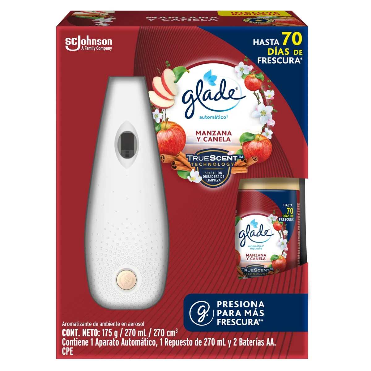 GLADE - Ambientador Automático Glade Manzana y Canela con repuesto 270 ml
