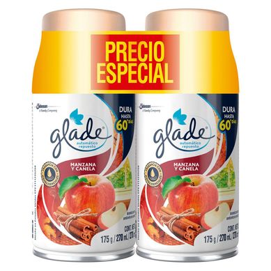 Repuestos de Aromatizante Aerosol Glade Manzana y Canela x 2 unid. x 270 ml.