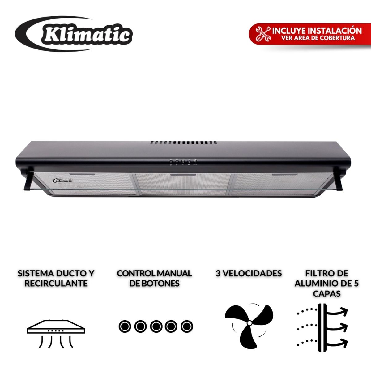 KLIMATIC - Campana Extractora Klimatic 90cm CK901NE Negro