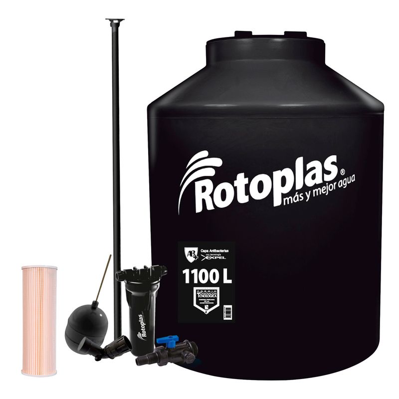 ROTOPLAS - Tanque de Agua Rotoplas 1100L Negro + Accesorios + Repuesto de Cartucho Filtro Tanque Rotoplas
