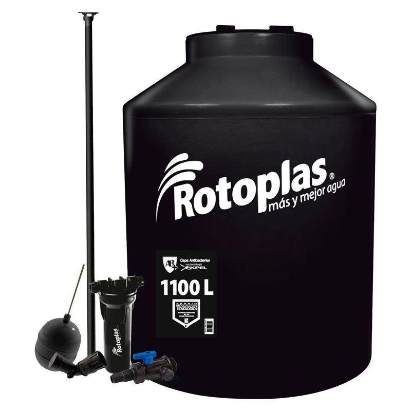 ROTOPLAS - Tanque de agua Negro Rotoplas 1100 L + Accesorios