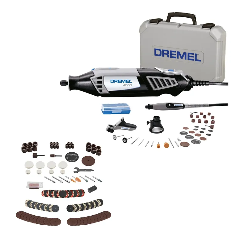 DREMEL - Dremel 4000 Minitorno + 3 Acoples + 36 Accesorios + Maletín + Set de Accesorios Multipropósito 110 Piezas Dremel