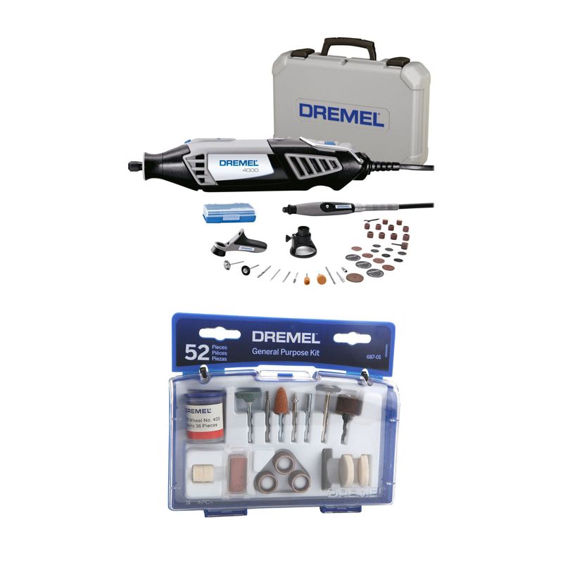 DREMEL - Dremel 4000 Minitorno + 3 Acoples + 36 Accesorios + Maletín + Set de Accesorios Multipropósito 52 Piezas Dremel