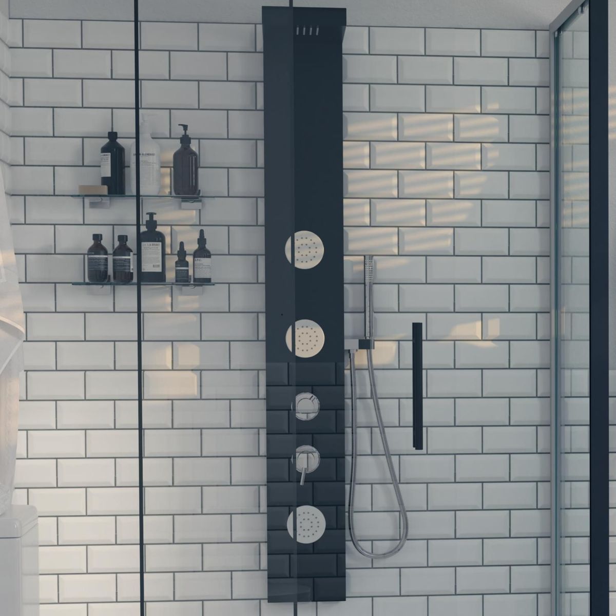 SENSI DACQUA - Columna de Ducha Hidromasaje Metal 148 x 20 cm Negra