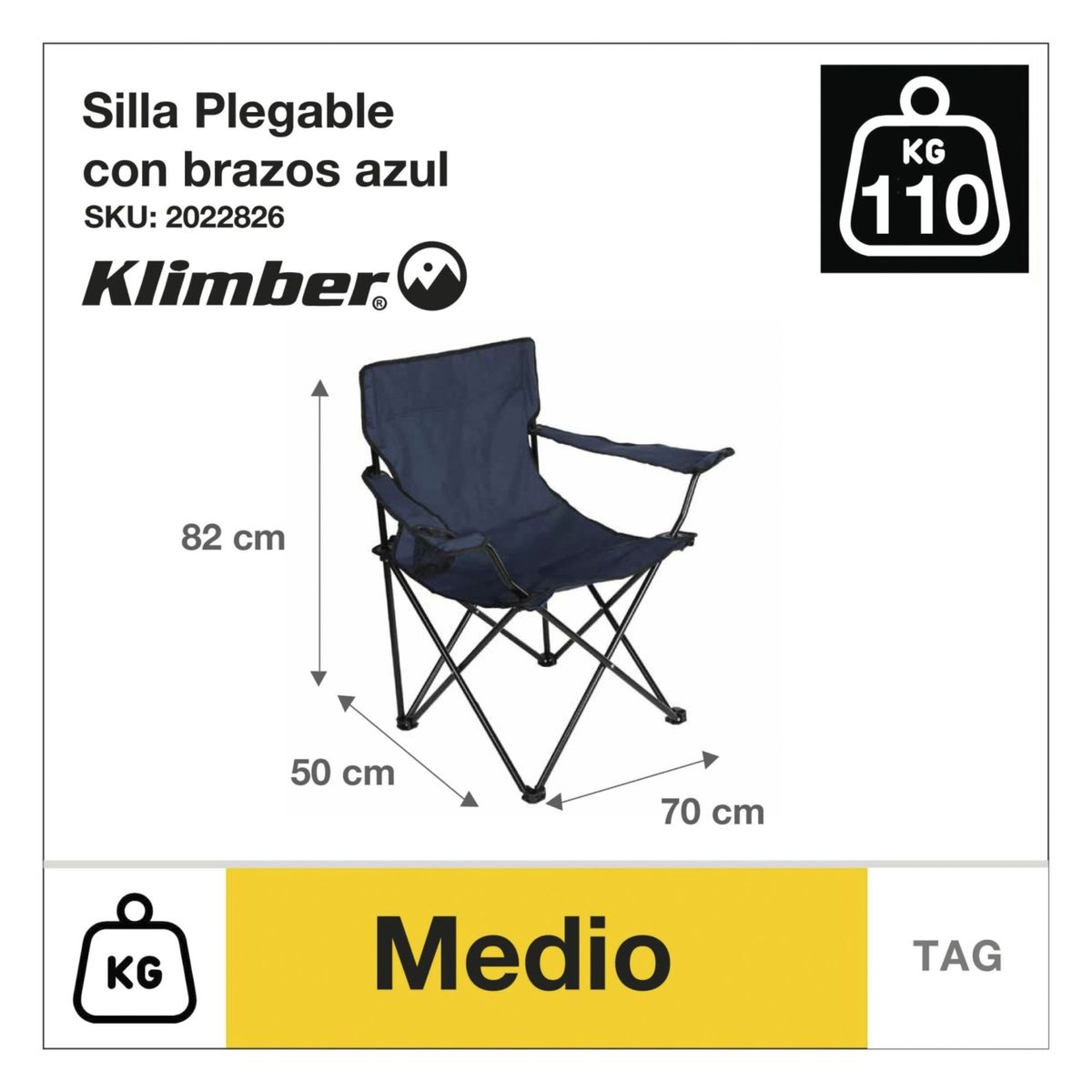 KLIMBER - Silla plegable con brazos azul